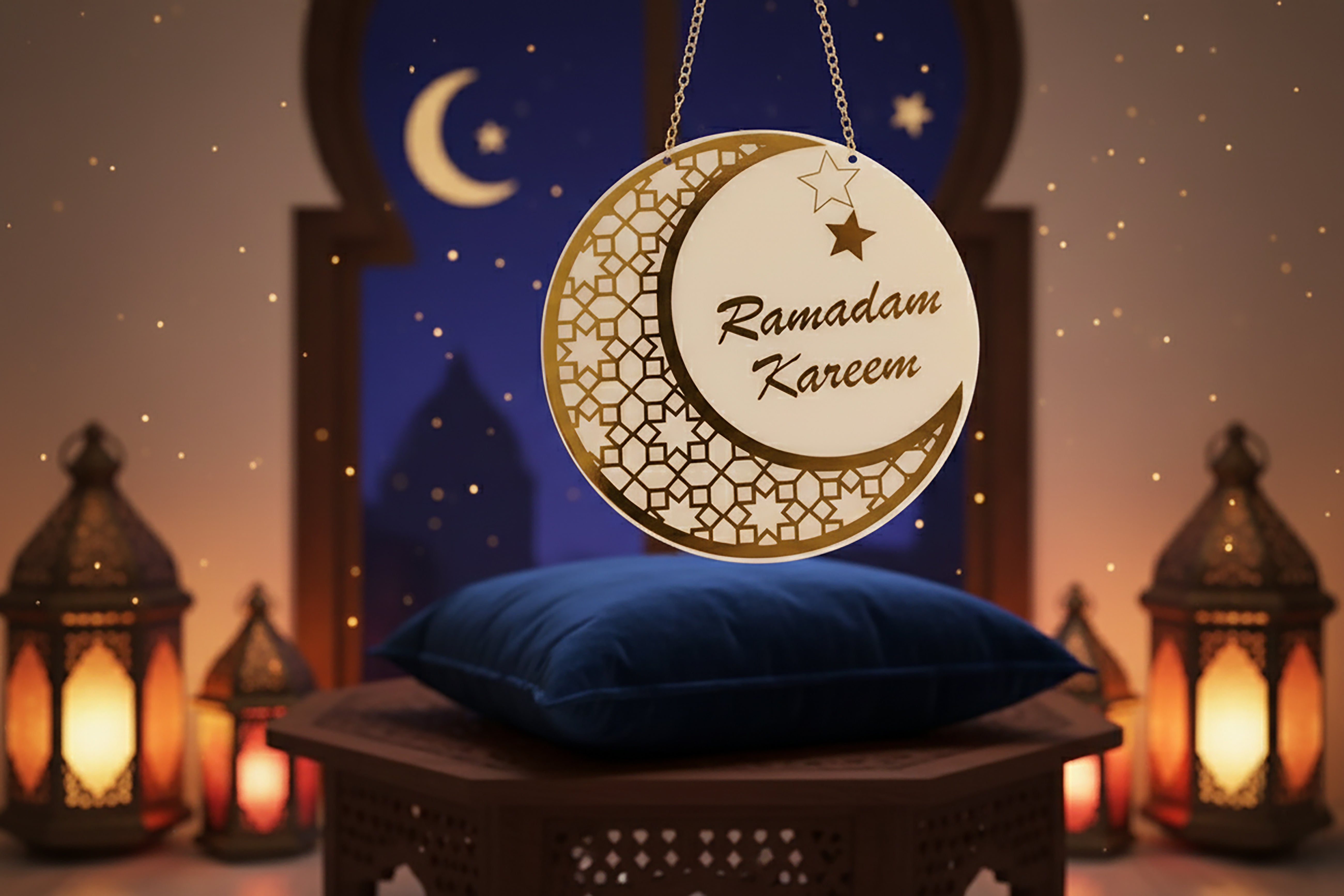 12-Inch Ramadan Mubarak Plaque with Gold Chain