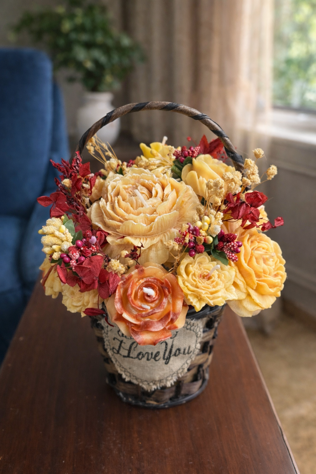 Handmade Scented Candle Bouquet Basket – Elegant Home Décor & Gift