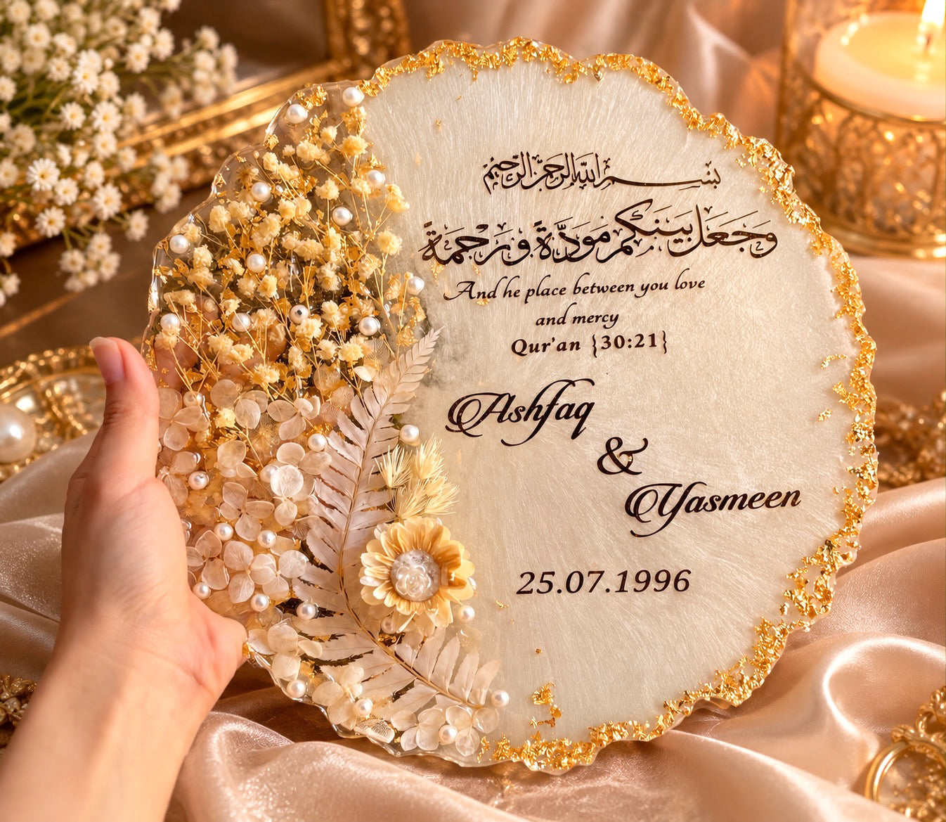 13-Inch Personalized Floral Resin Wedding Plaque