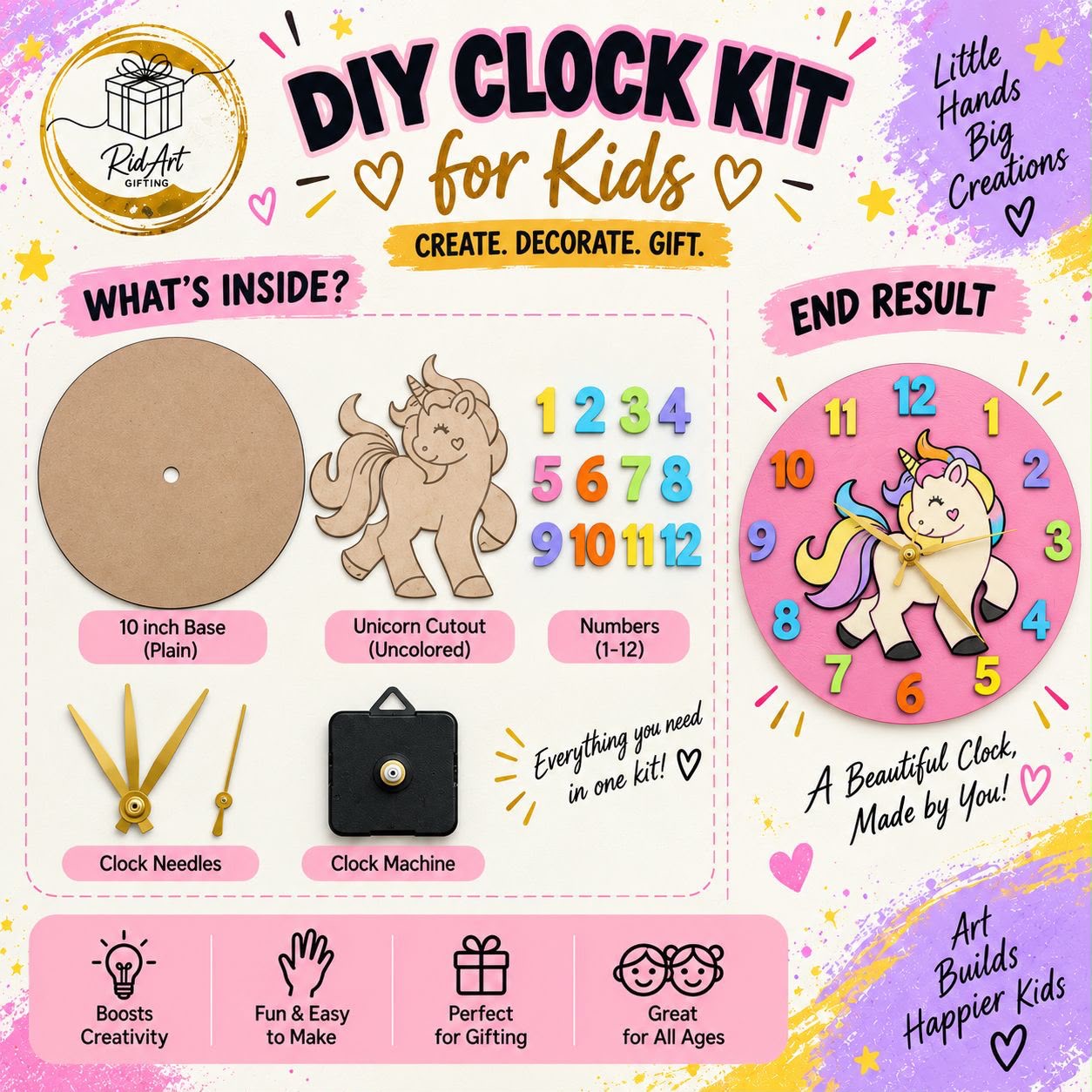 DIY Unicorn Clock Kit for Kids – Creative Handmade Clock Craft Set