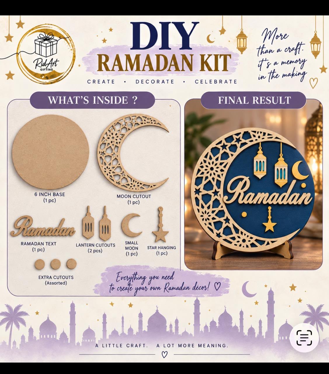DIY Ramadan Craft Kit for Kids & Families – Wooden Crescent Moon Ramadan Decoration