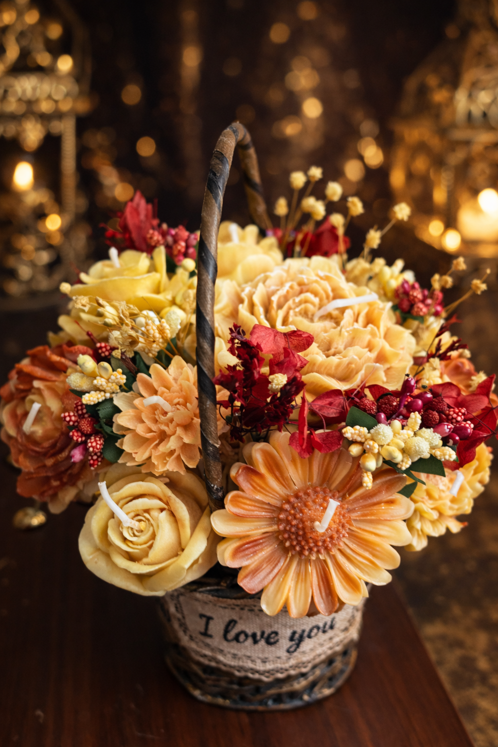 Handmade Scented Candle Bouquet Basket – Elegant Home Décor & Gift