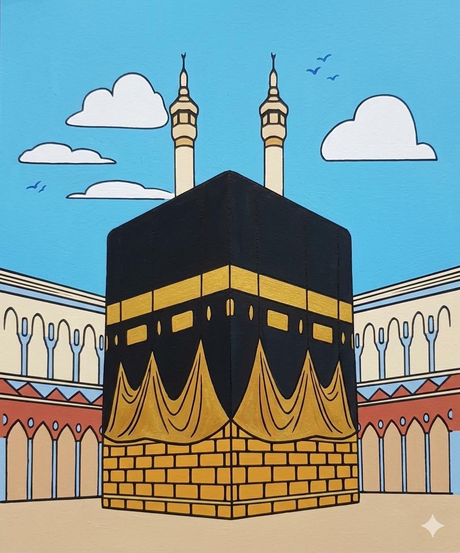 Hand-Painted Kaaba Canvas Art – Islamic Wall Painting