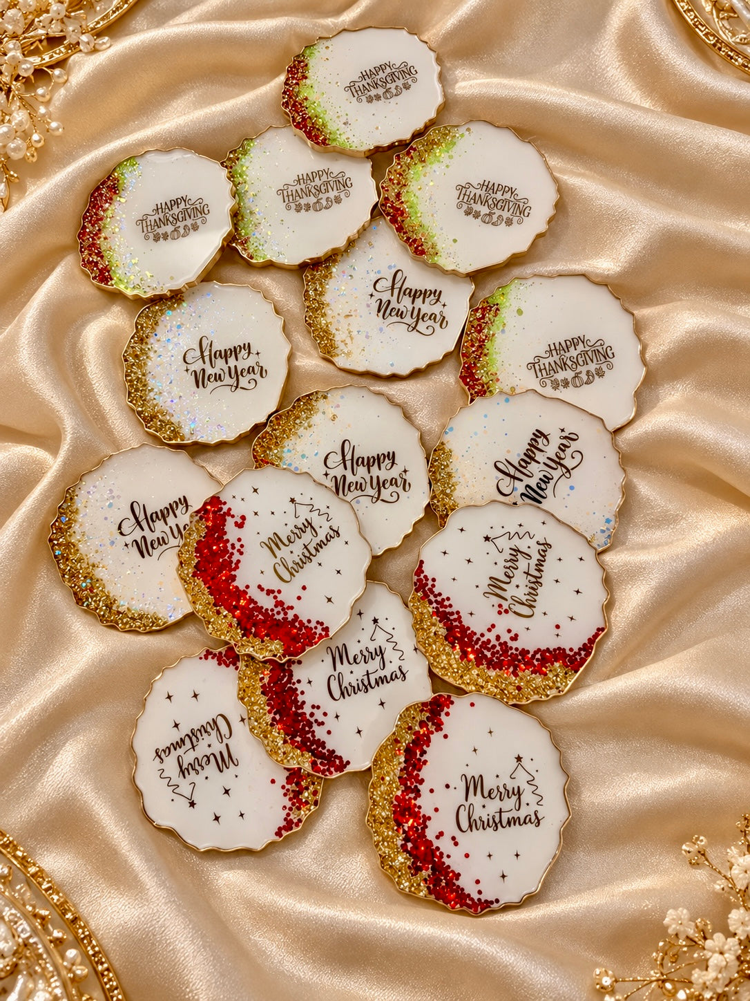 Handmade Festive Resin Coasters – Thanksgiving, Christmas & New Year Collection