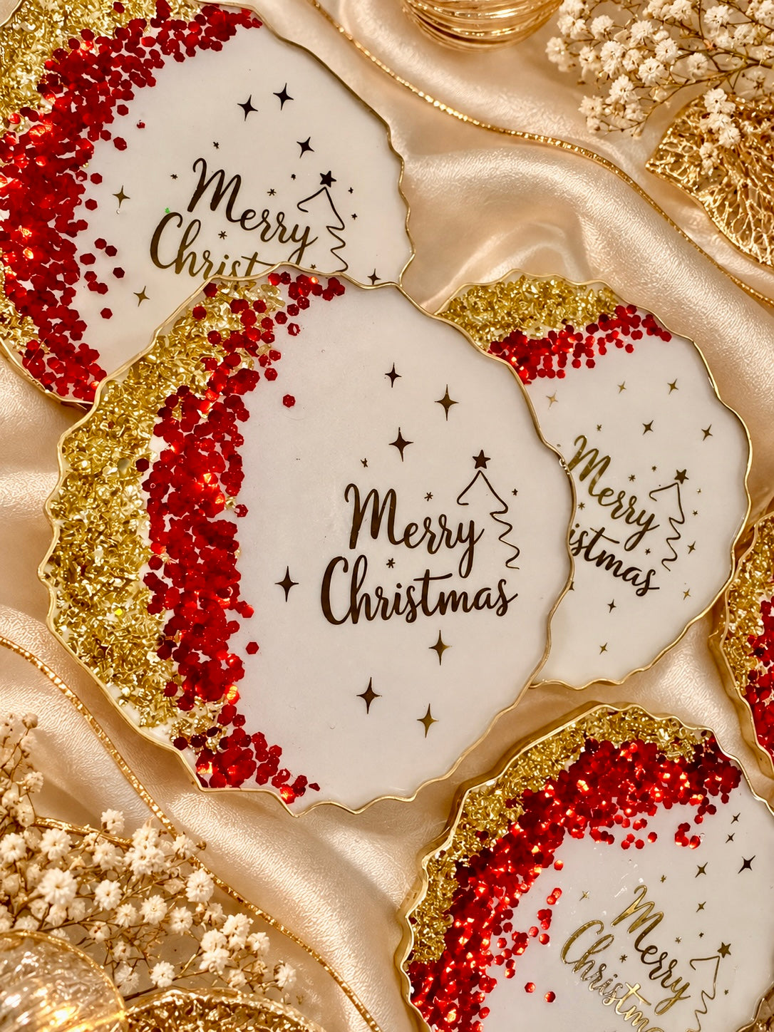 Handmade Festive Resin Coasters – Thanksgiving, Christmas & New Year Collection