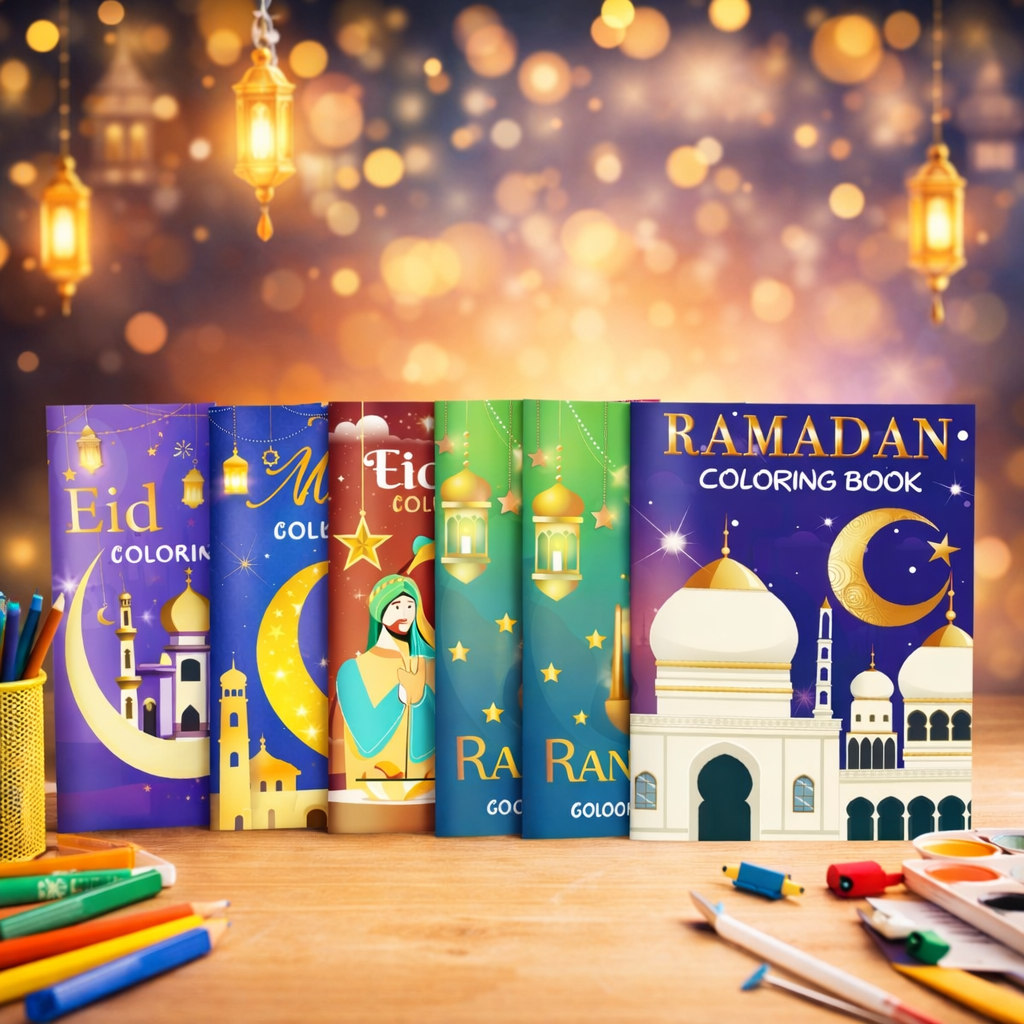 Ramadan Coloring Book with Crayons - Kids Activity Gift