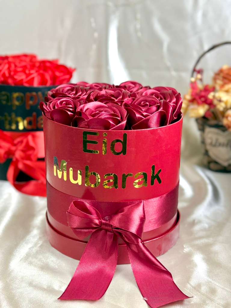 Eid Mubarak Ribbon Flower Bouquet Gift Box