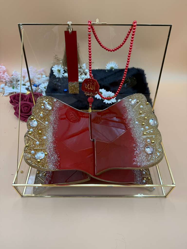 Resin Quran Stand with Bookmark Set + Tasbeeh  (11.7x8 riyal  + 7.7 bookmark )