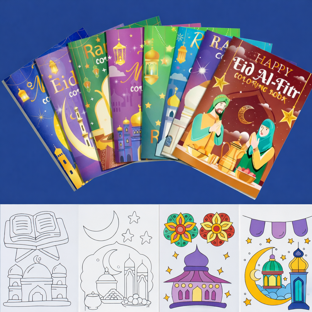 Ramadan Coloring Book with Crayons - Kids Activity Gift