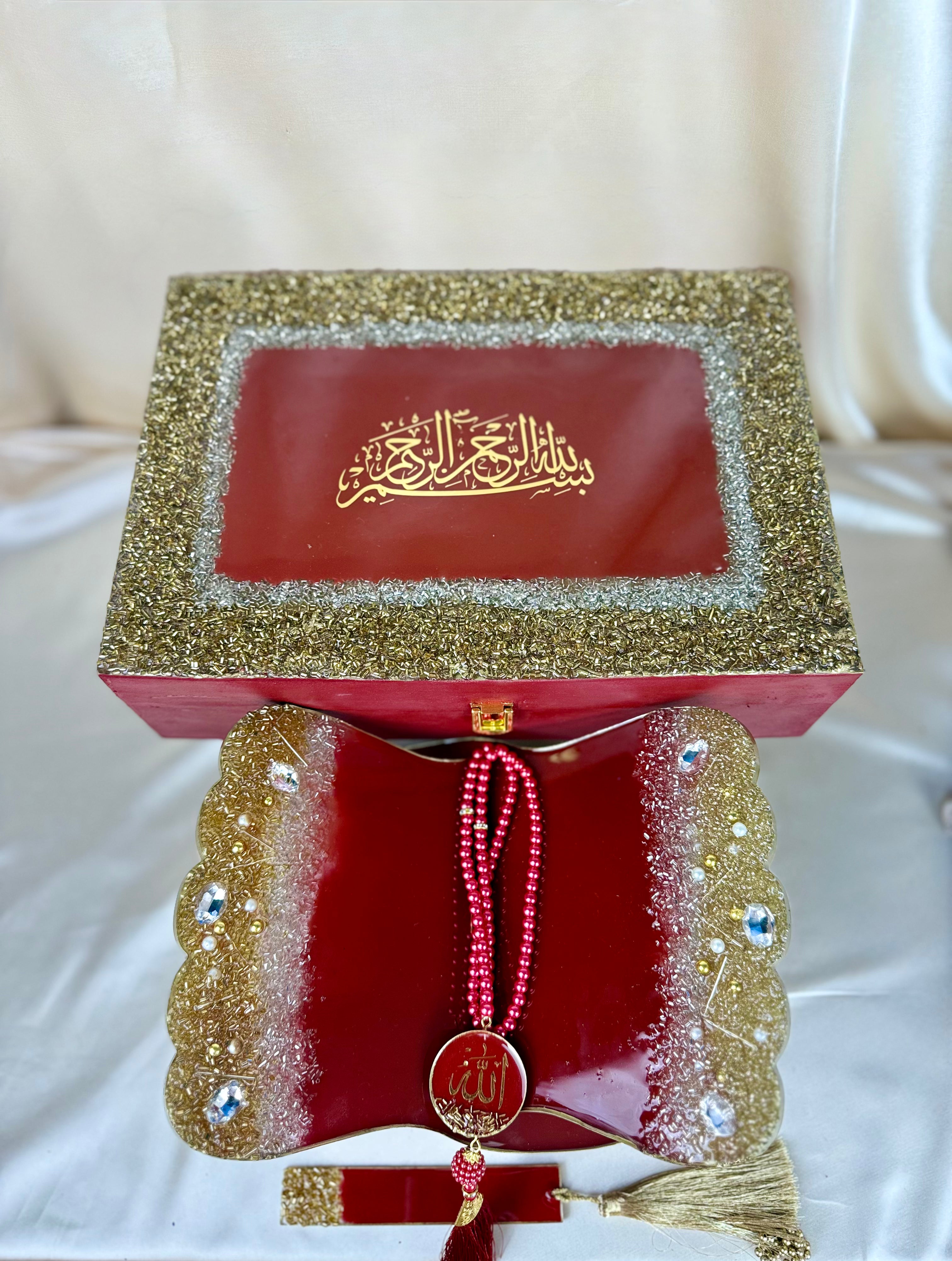 Resin Quran Stand with Bookmark Set + Tasbeeh  (11.7x8 riyal  + 7.7 bookmark )